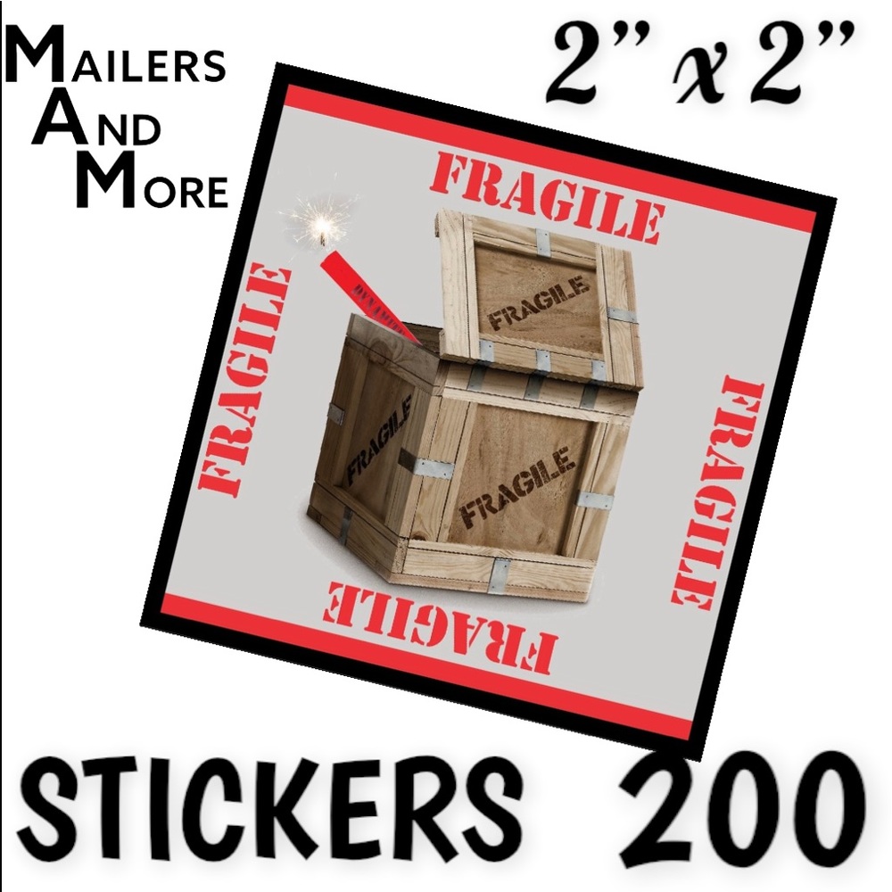 200 (2x2 Inch) Square Stickers, FRAGILE, High Gloss, PRICE IS FIRM